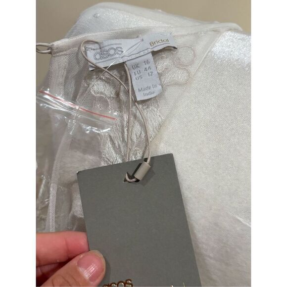 ASOS Women's Elizabeth Long Sleeve Beaded Maxi Bridal Dress White Size 12 NWT - Picture 3 of 5